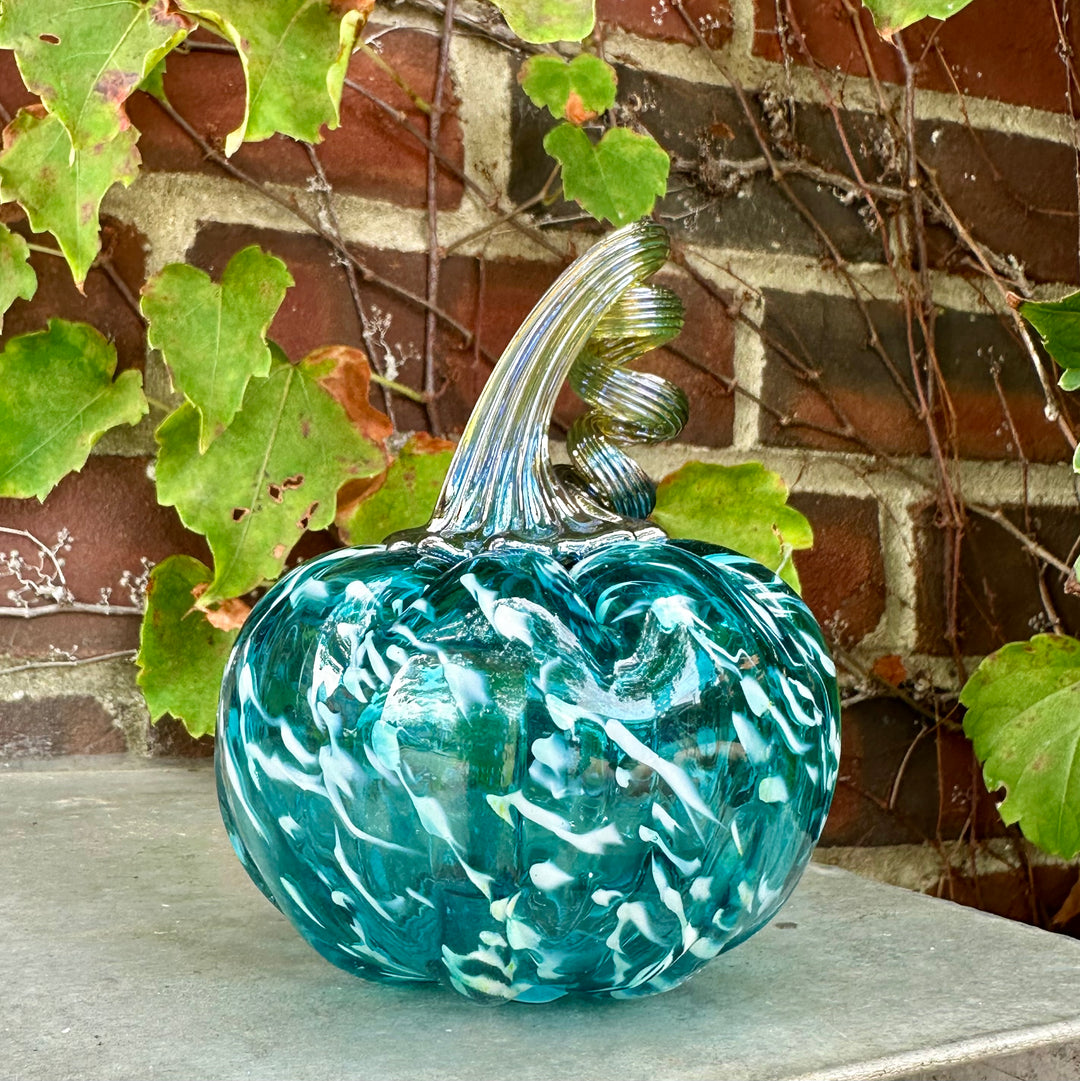 Small Teal Glass Pumpkin