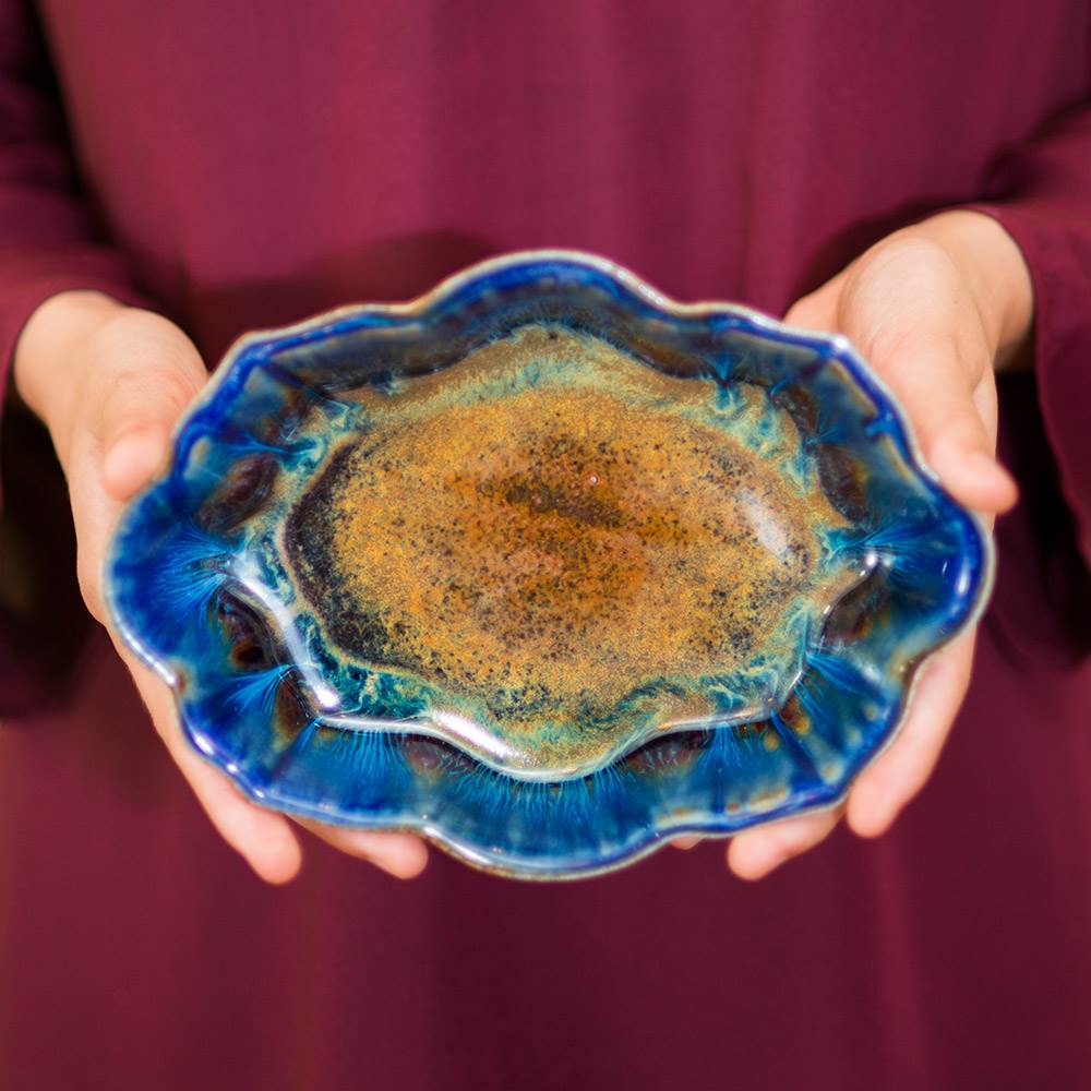 Scalloped Dish Amber Blue