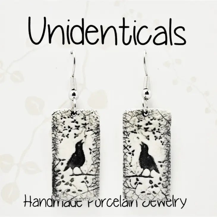 Crow on a Vine Earrings Black