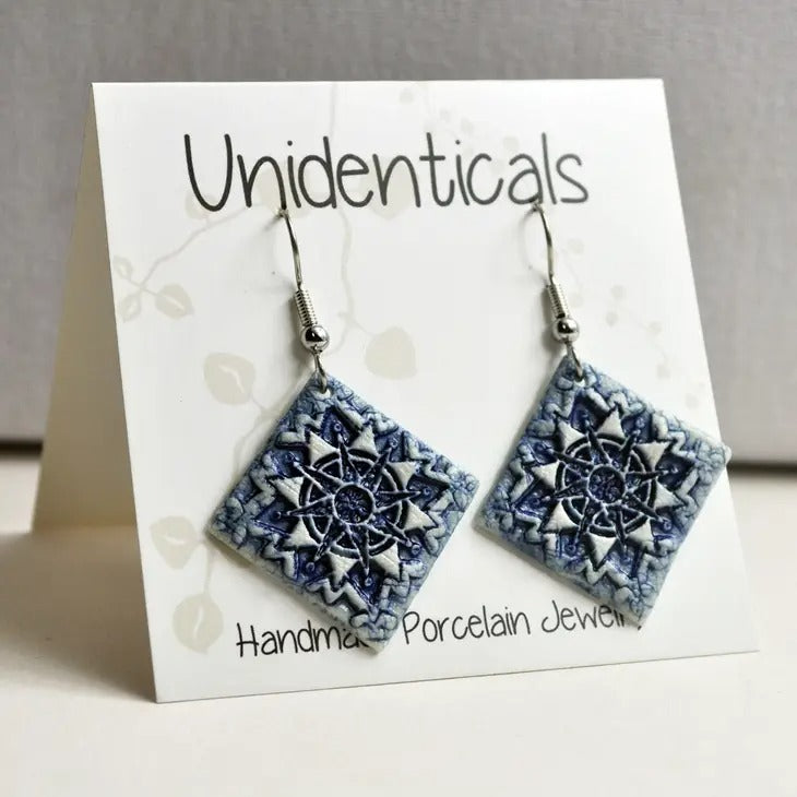 Mandala Tile Earrings Blue
