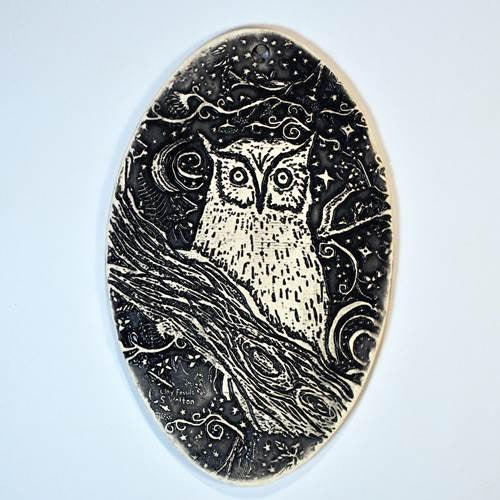 Hanging Tile Owl Black