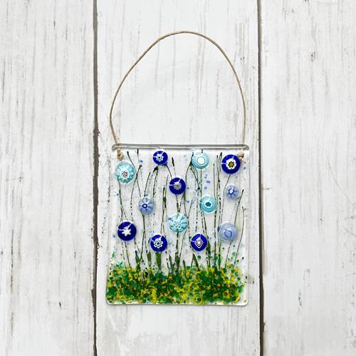Floral Glass Suncatcher Large Blue Cornflower