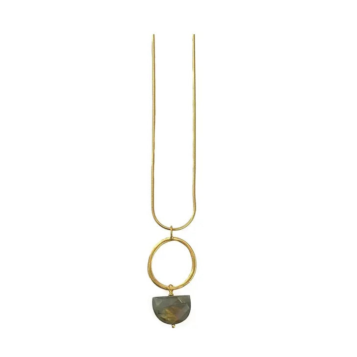 Circle + Half Moon Labradorite Necklace Vermeil