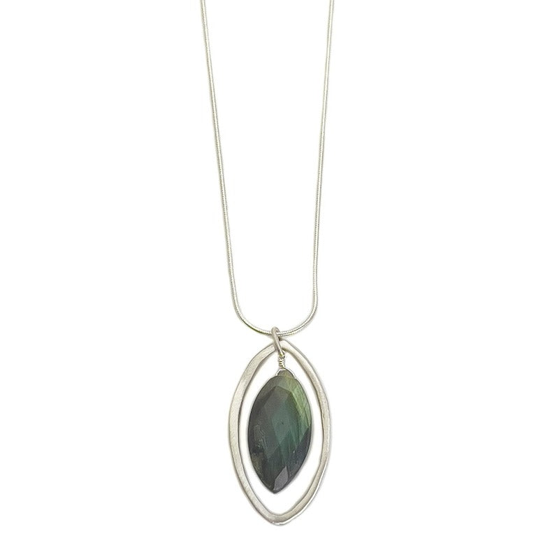 Large Leaf Labradorite Necklace Silver
