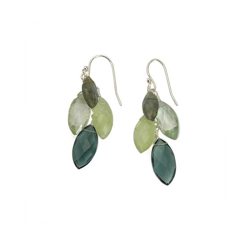 Quartz, Prenite, & Green Amethyst Earrings Silver