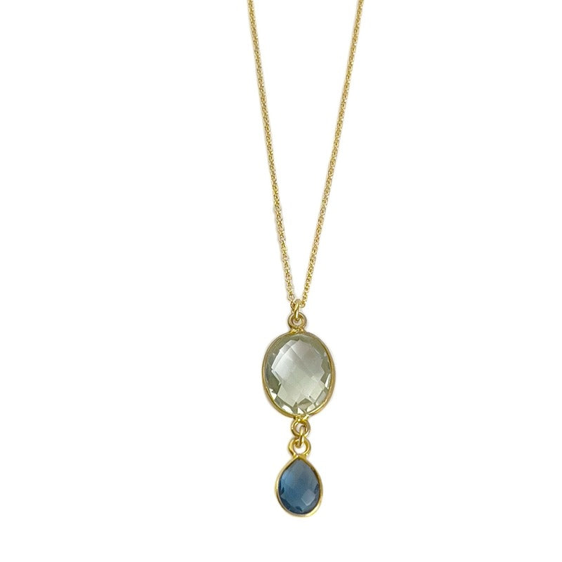 Green Amethyst Blue Quartz Necklace Vermeil