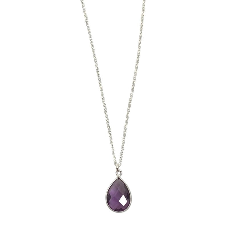 Amethyst Drop Necklace Silver