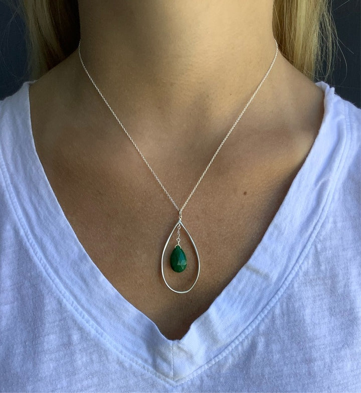 Drops Necklace Emerald + Silver