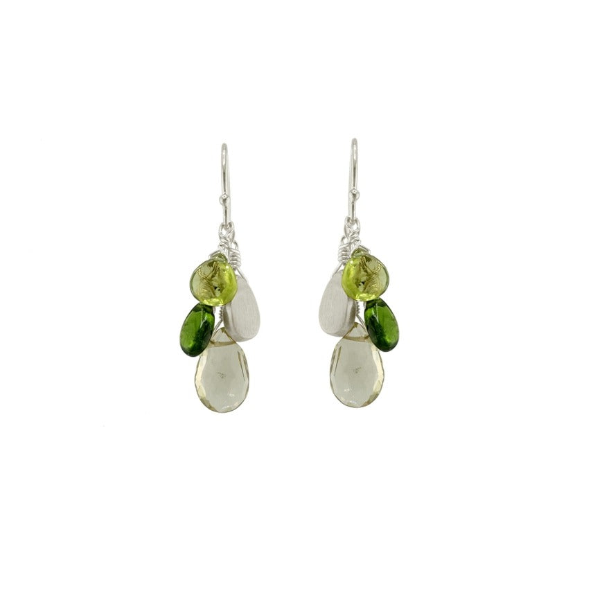 Drops Earrings Citrine, Peridot + Chrome Diopside Silver