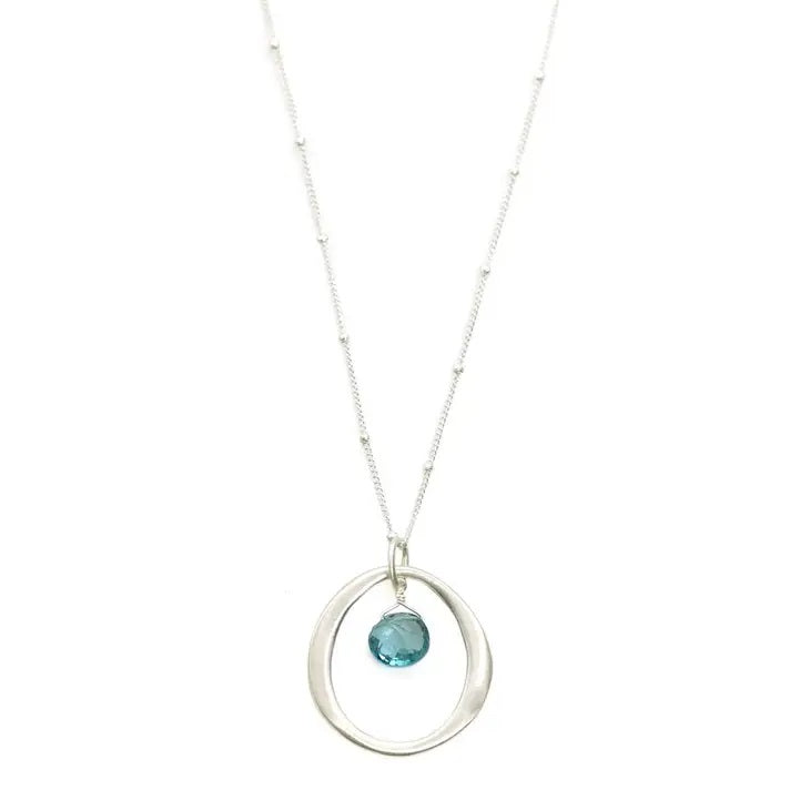 Ocean Circle With Blue Topaz Necklace Silver