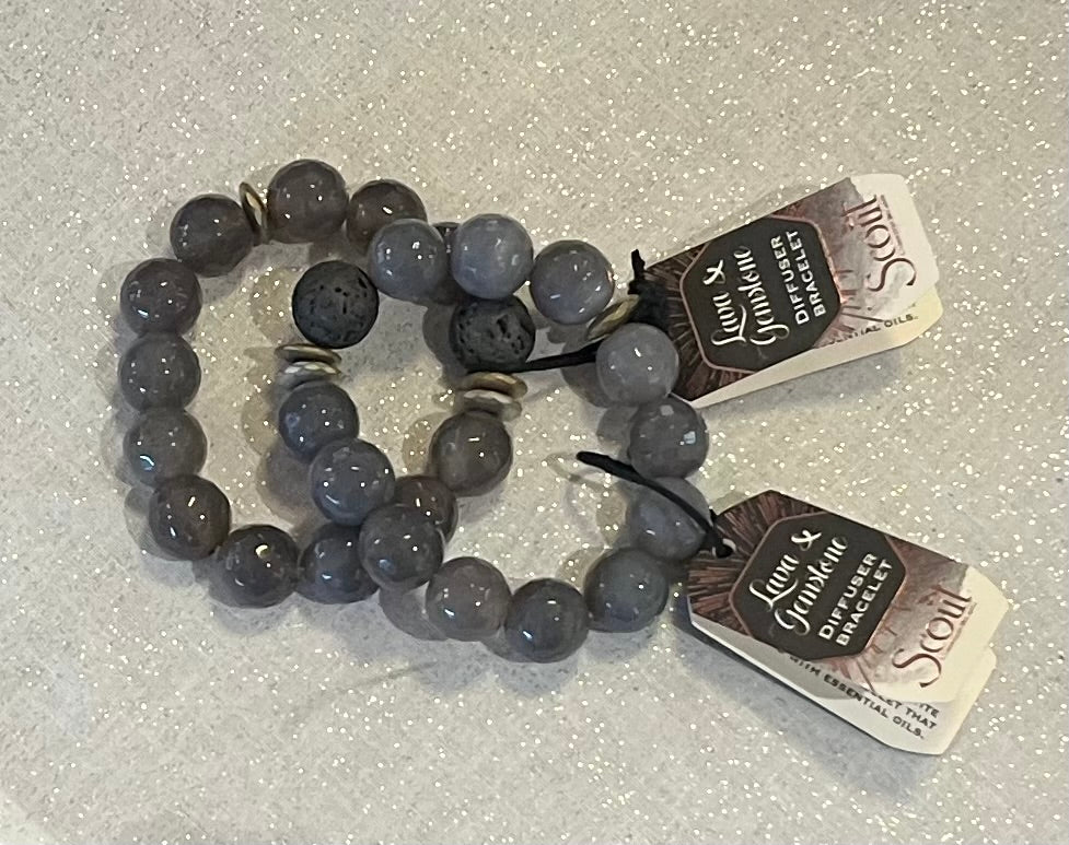 Lava + Gemstone Bracelet Gray Agate