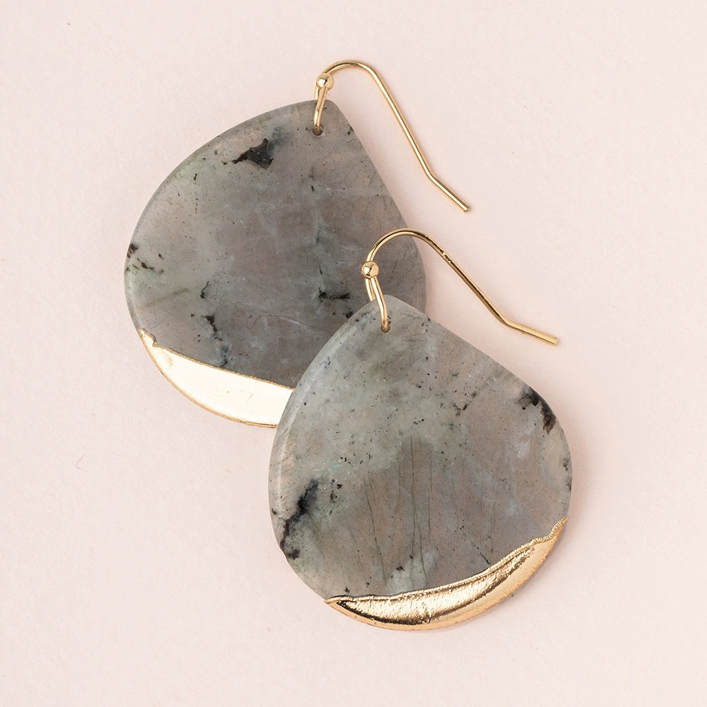 Dipped Teardrop Earrings Labradorite Gold