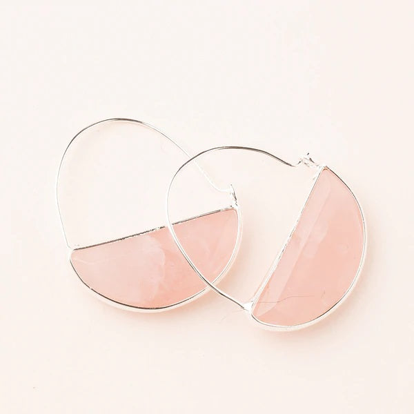 Stone Prism Hoop Rose Quartz Silver
