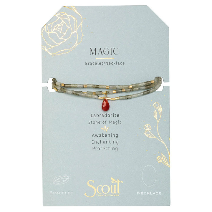 Teardrop Stone Wrap Labradorite, Fuchsia + Gold