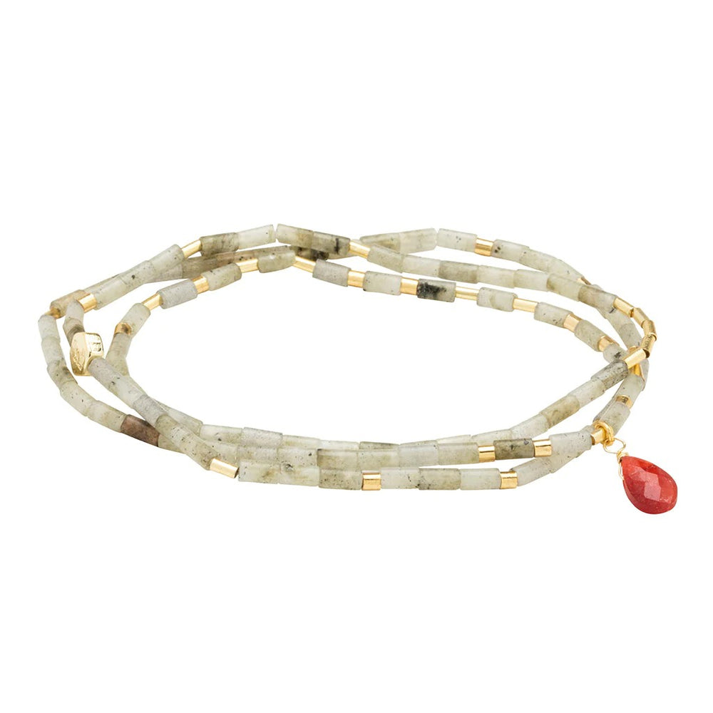 Teardrop Stone Wrap Labradorite, Fuchsia + Gold