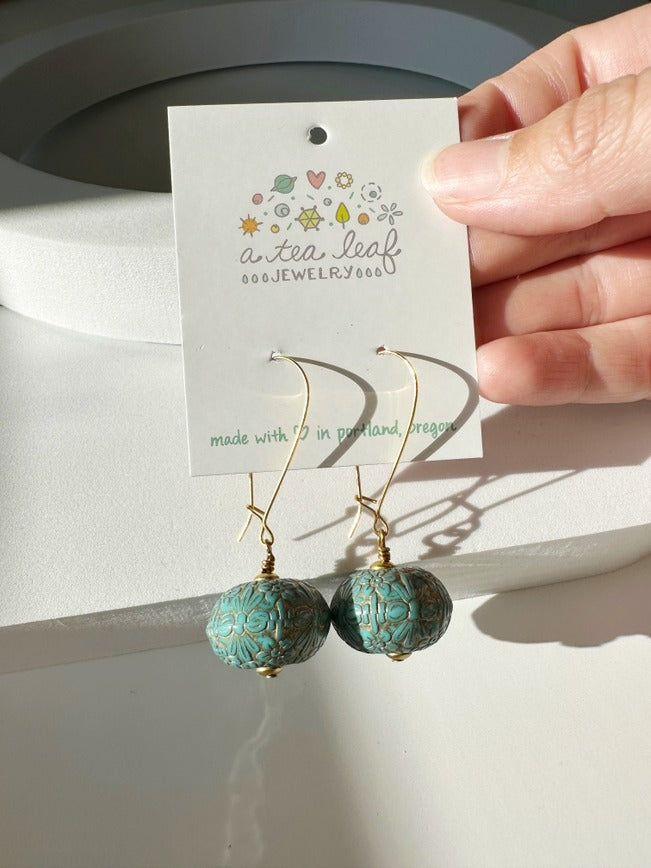 Dangle Earrings With Teal Floral Beads