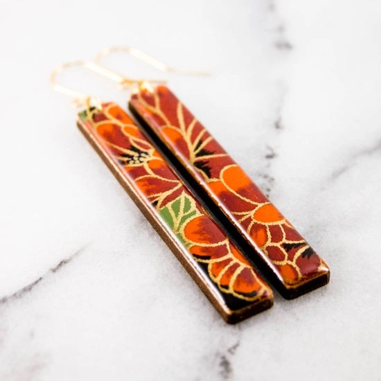 Red + Black Mum Bar Earrings