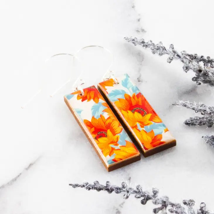 Vibrant Sunflower Rectangle Earrings