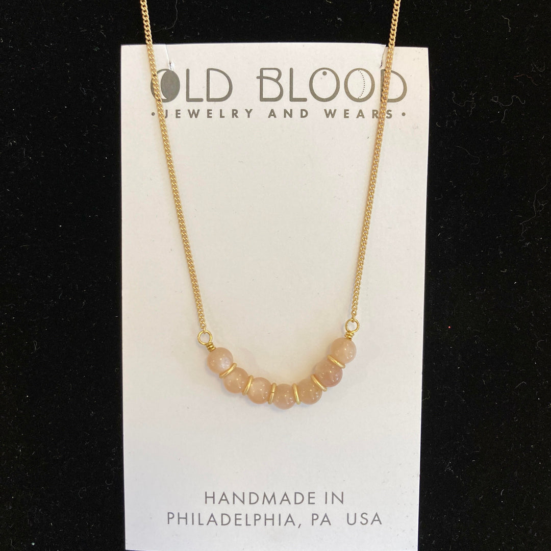 Tobiko Stone Swing Necklace Brass, Gold + Peach Moonstone