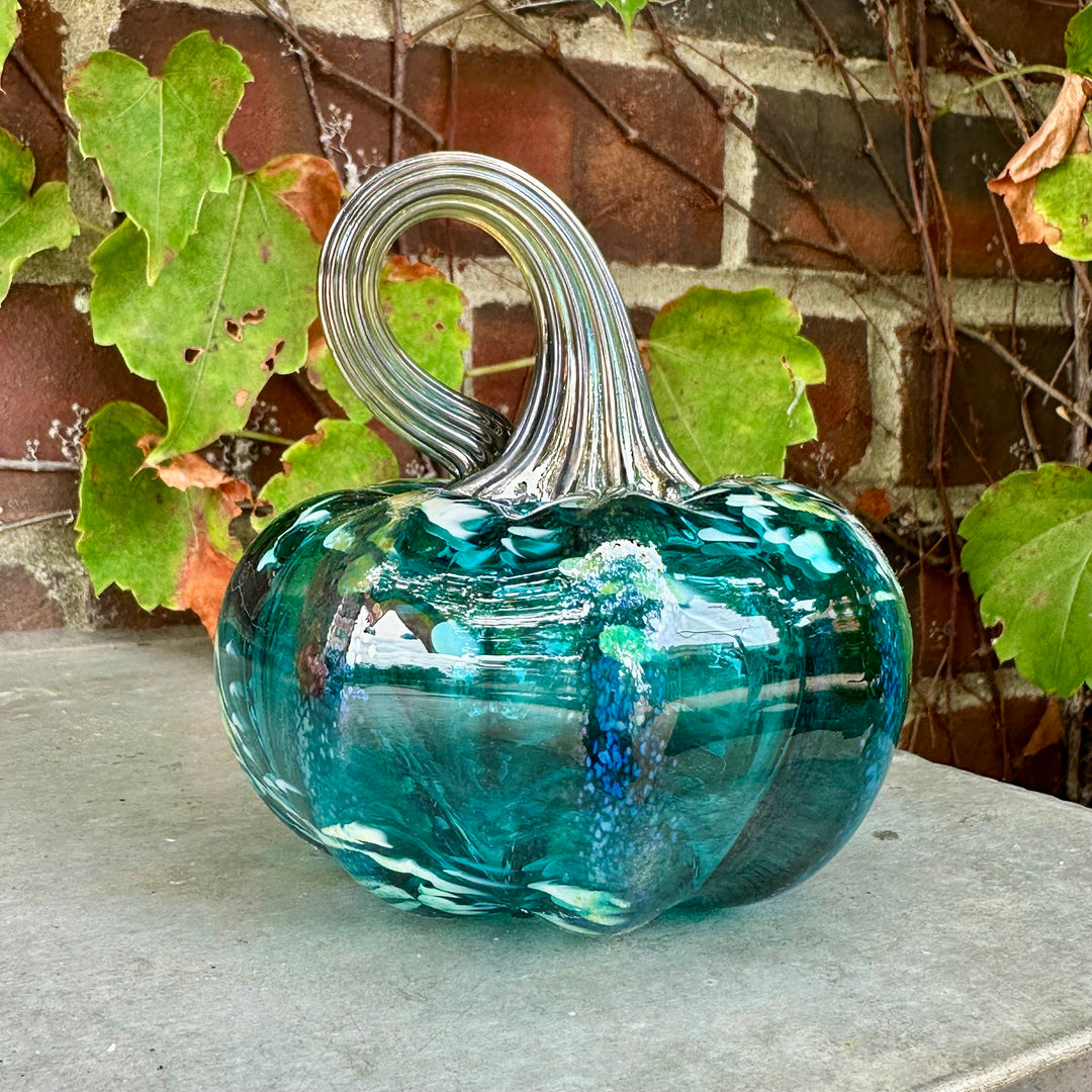 Small Teal Glass Pumpkin
