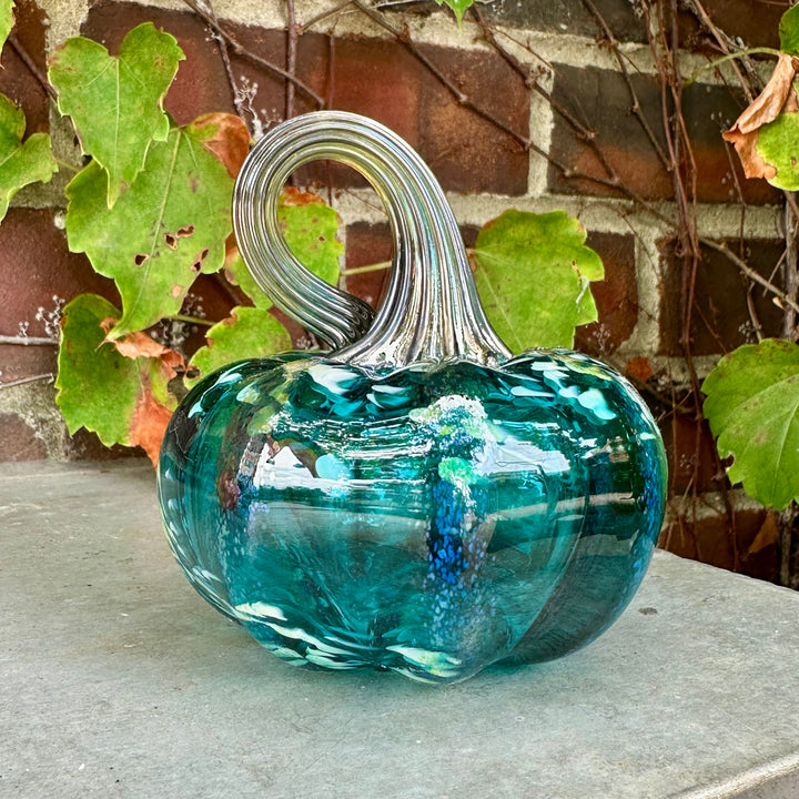 Small Teal Glass Pumpkin
