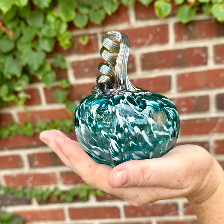 Small Teal Glass Pumpkin