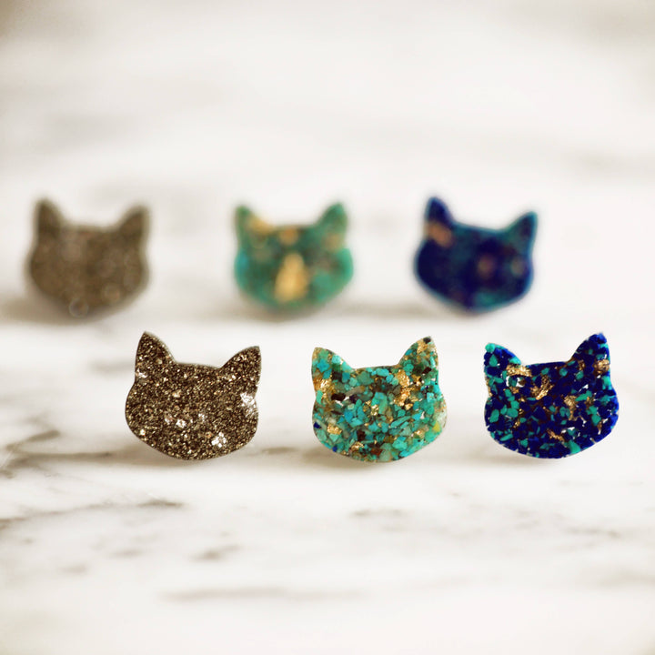 Crushed Gemstone Cat Stud Earrings