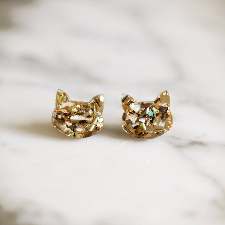 Crushed Gemstone Cat Stud Earrings