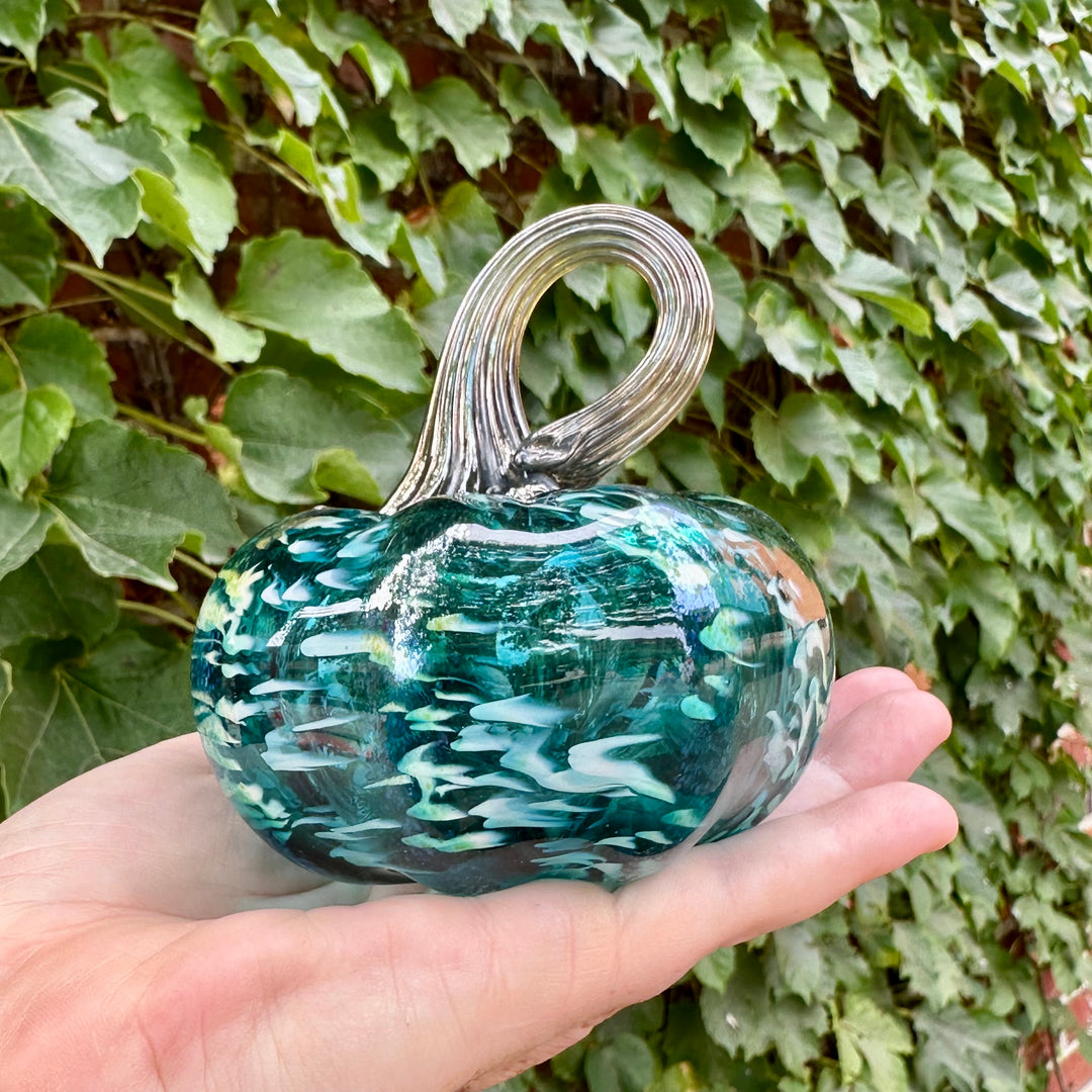 Small Teal Glass Pumpkin