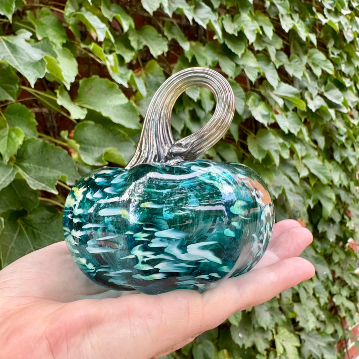 Small Teal Glass Pumpkin