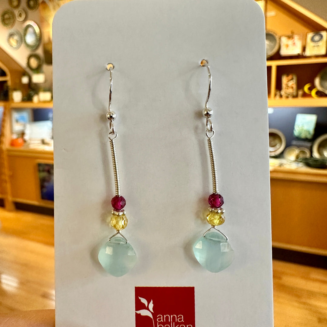 Wrapped Stick Gemstone Earrings Chalcedony
