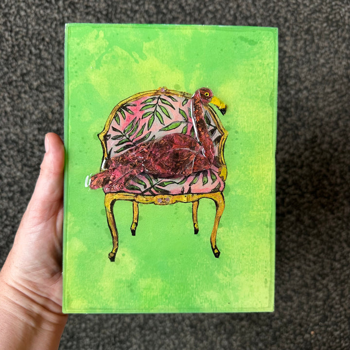 Flamingo on a Pink + Green Chair