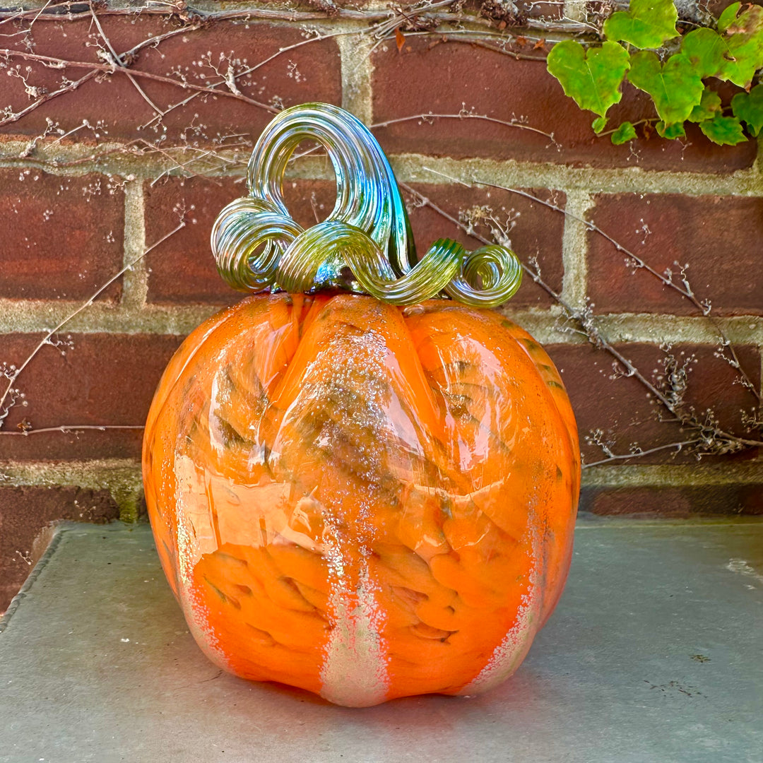 Medium Metallic Orange Glass Pumpkin