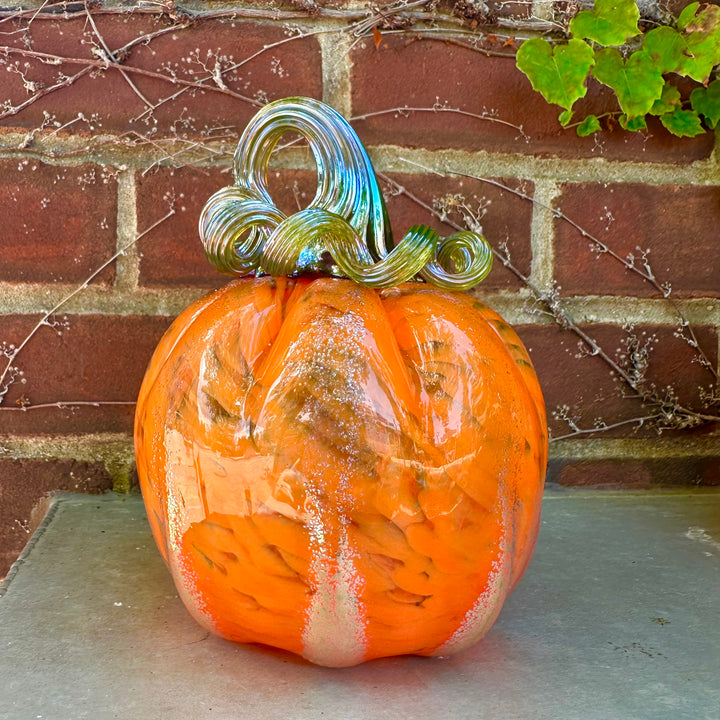 Medium Metallic Orange Glass Pumpkin