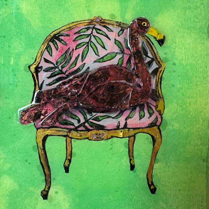Flamingo on a Pink + Green Chair