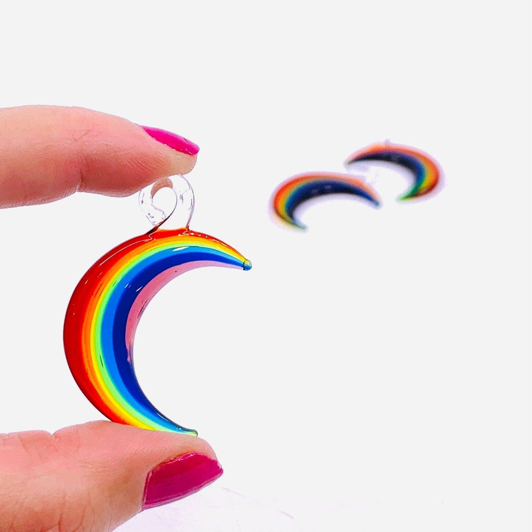 Tiny Glass Rainbow Crescent Ornament
