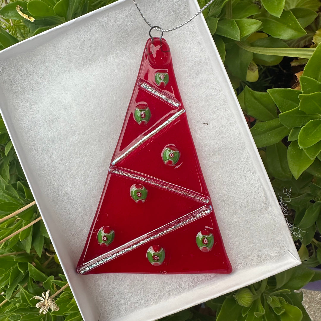 Ornament Red Tree with Garland + Dots