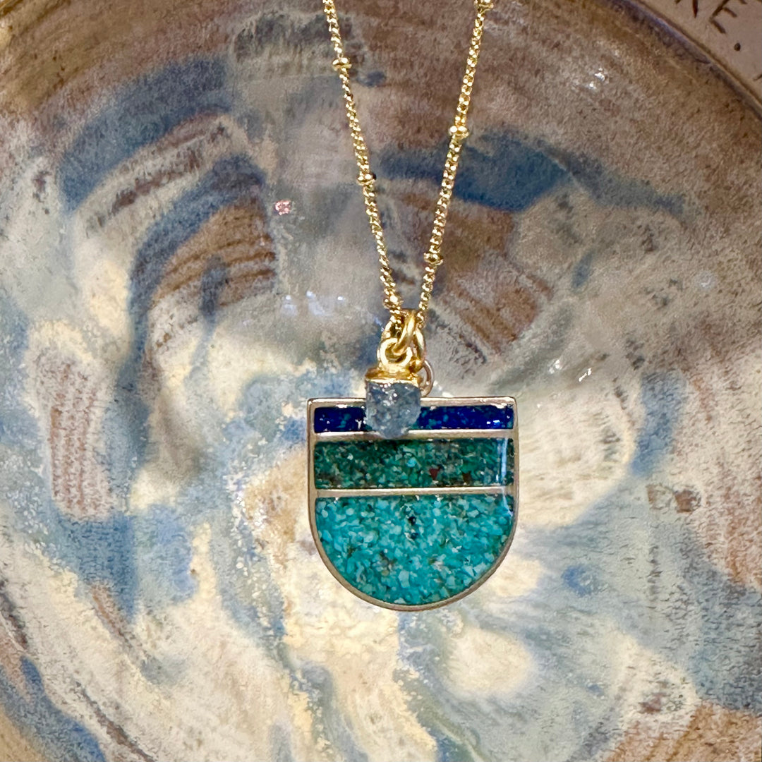 Gemstone Striped Badge Necklace