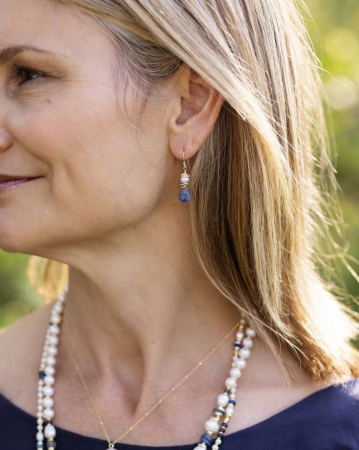 Seaside Kyanite Pearl Dangle Earrings
