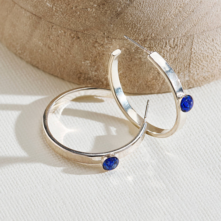 Silver Hoops with Crushed Gemstone Accents