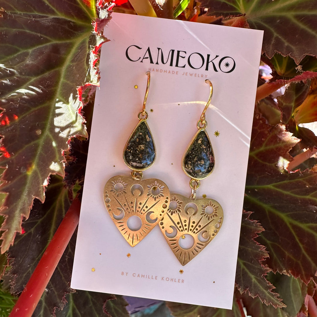 The Padma Crushed Gemstone Heart Dangle Earrings