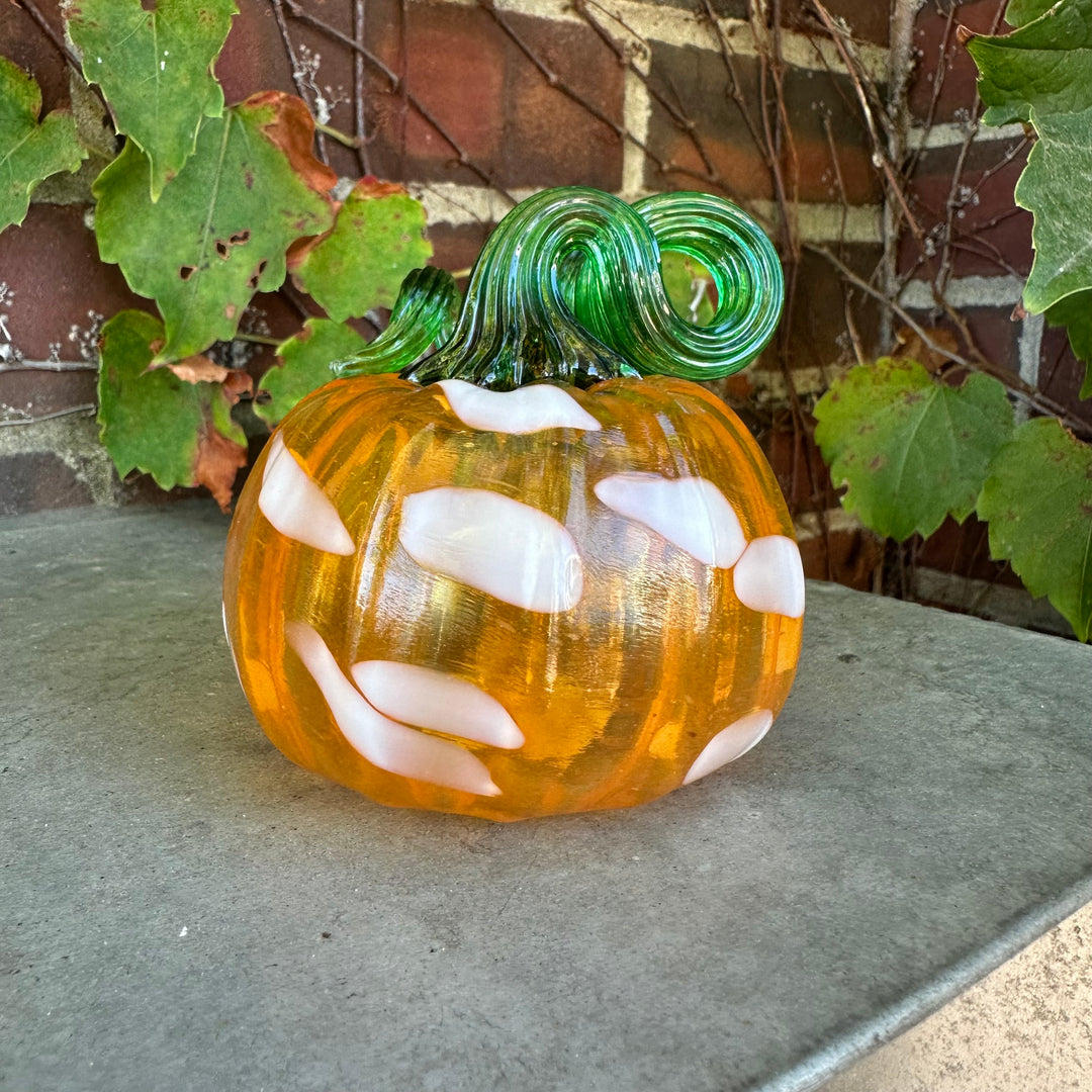 Glass Pumpkin - Small Orange + White with Green Stem