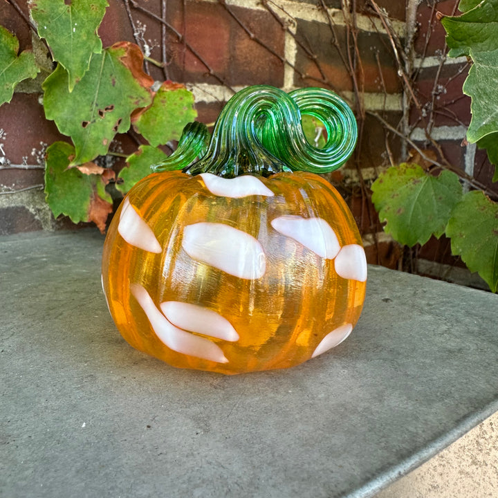 Glass Pumpkin - Small Orange + White with Green Stem