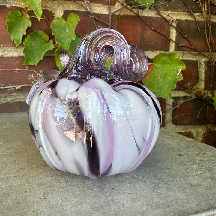 Glass Pumpkin - Small White + Purple with Purple Stem