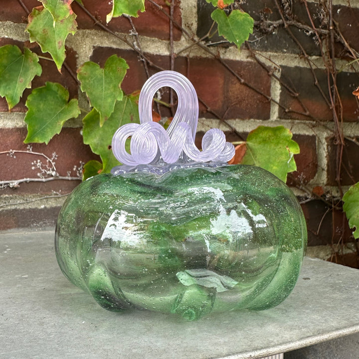 Small Green + Lilac Glass Pumpkin
