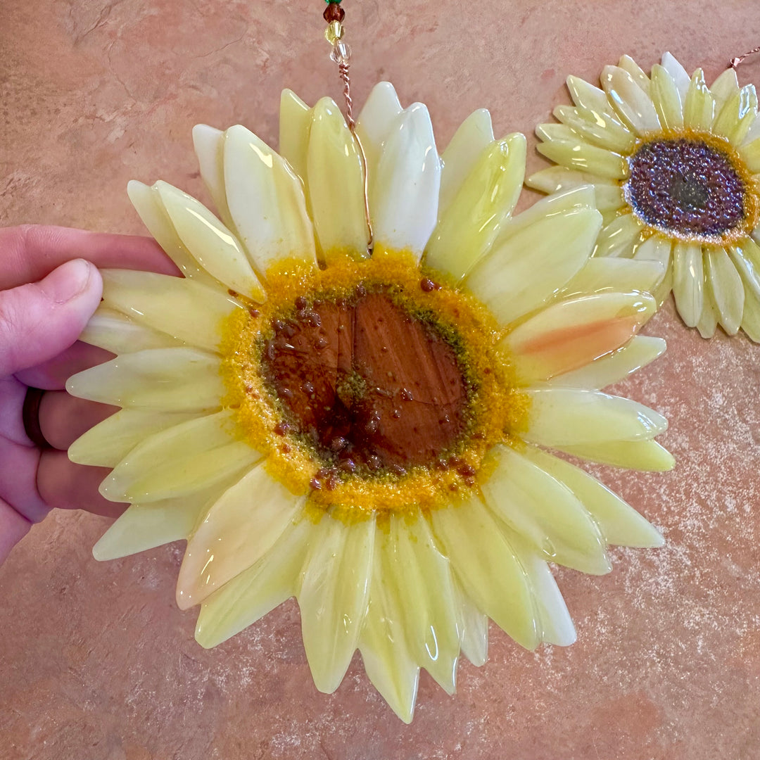 8" Sunflower Fused Glass Suncatcher
