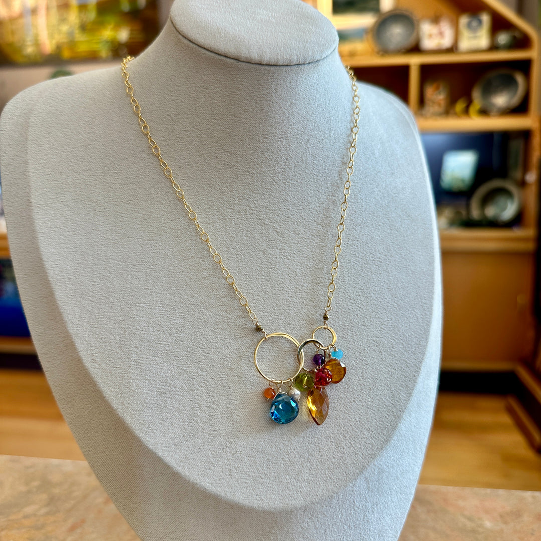 3 Links Gem Necklace On Double Chain
