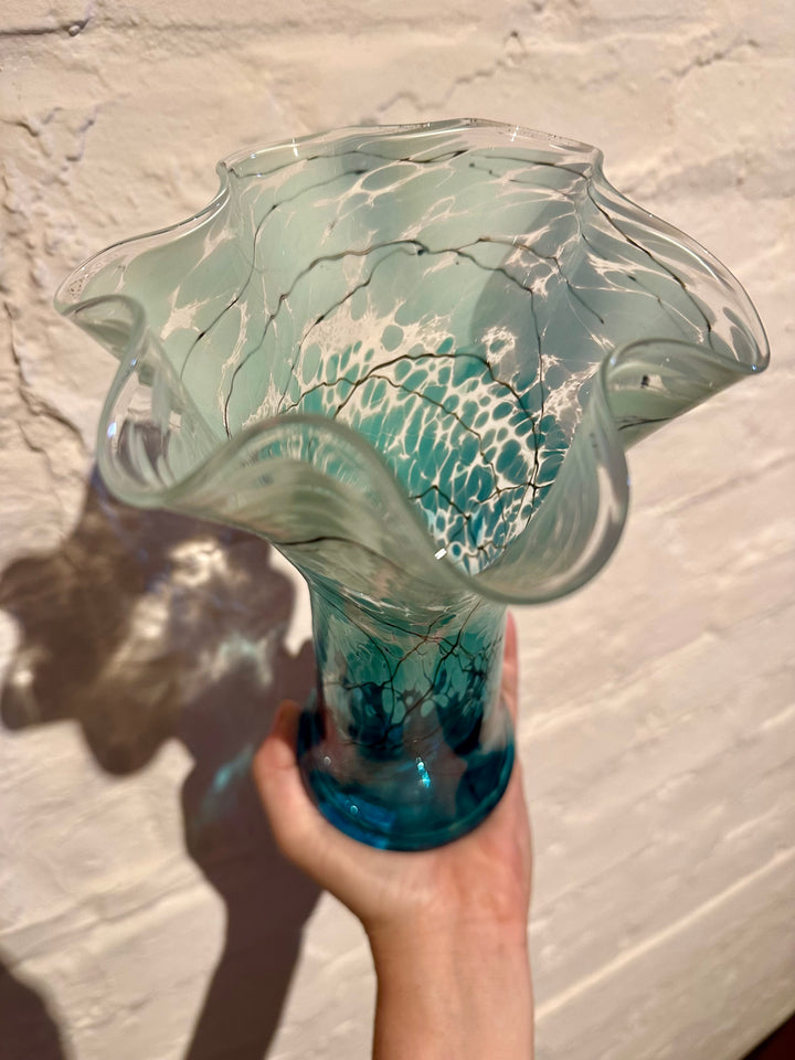 Lightning Vase Aqua Fluted Tall