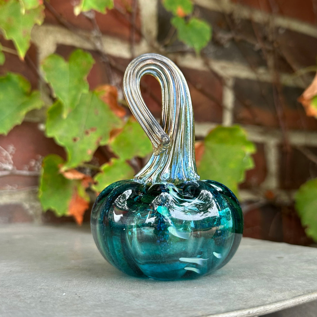 Small Teal Glass Pumpkin