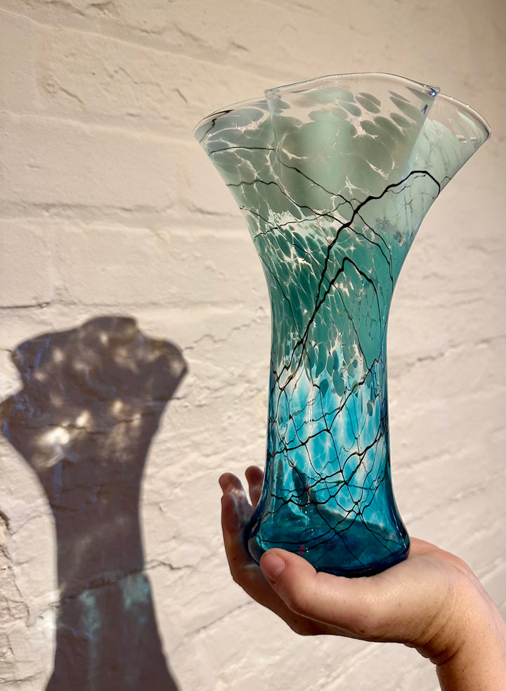 Lightning Vase Aqua Fluted Tall